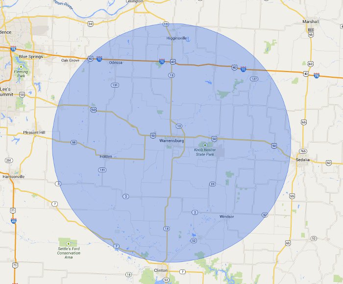 Warrensburg, MO Coverage Map